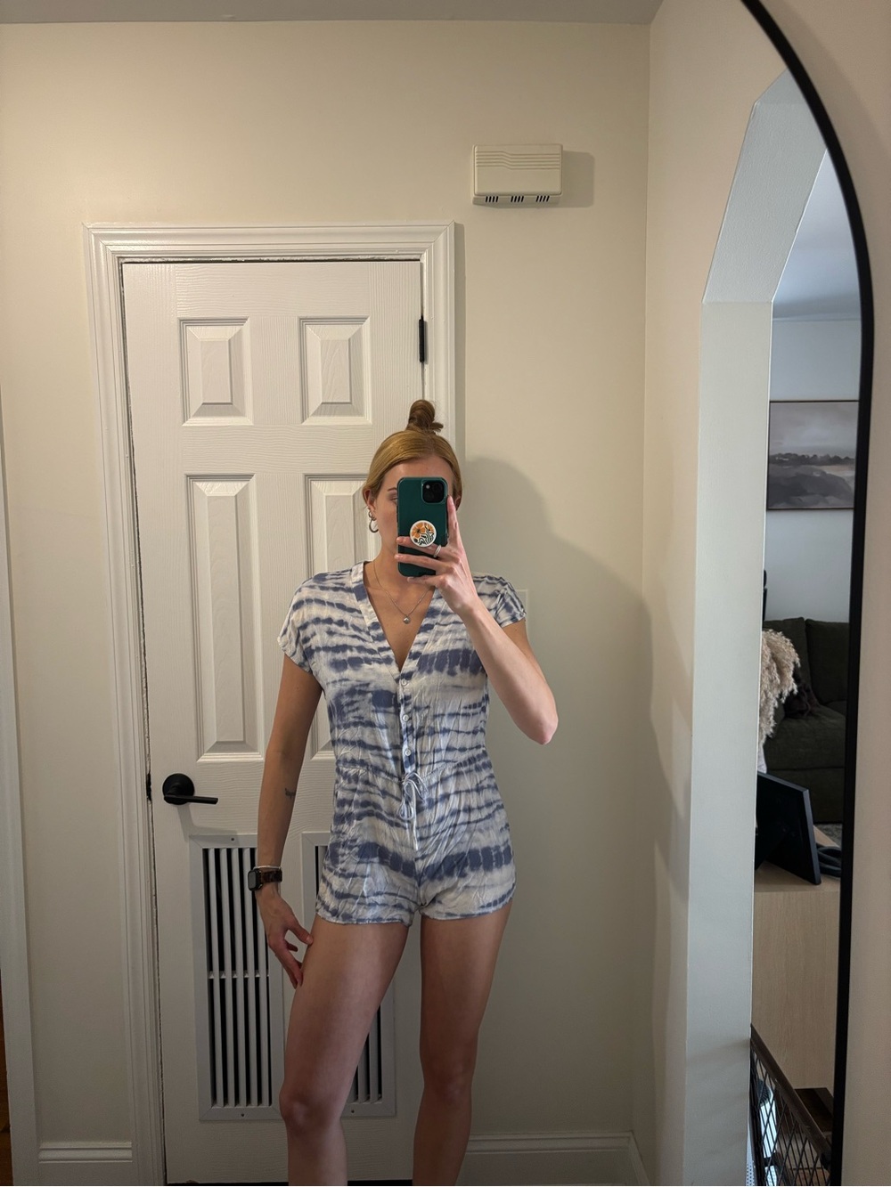 Forever 21 tie dye mini romper with Henley buttons